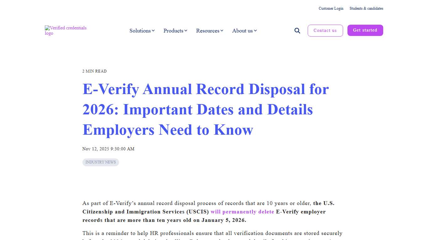 E-Verify Annual Record Disposal for 2026: Important Dates and Details Employers Need to Know